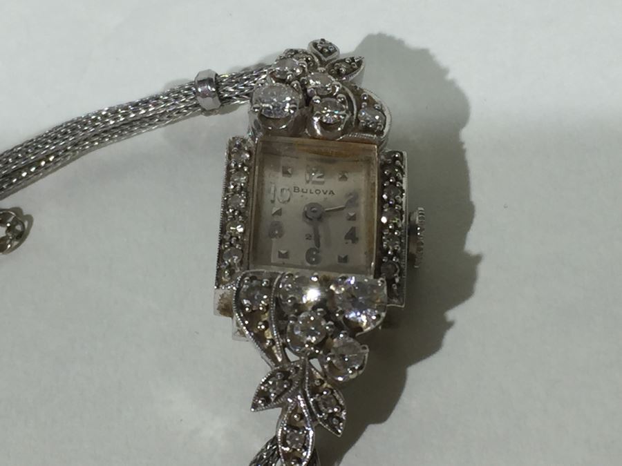 Spectacular Women's Hamilton Platinum Watch Covered In Diamonds With 14K Gold Watch Band Covered In Diamonds Estimate $3,000-$5,000 [Photo 57]