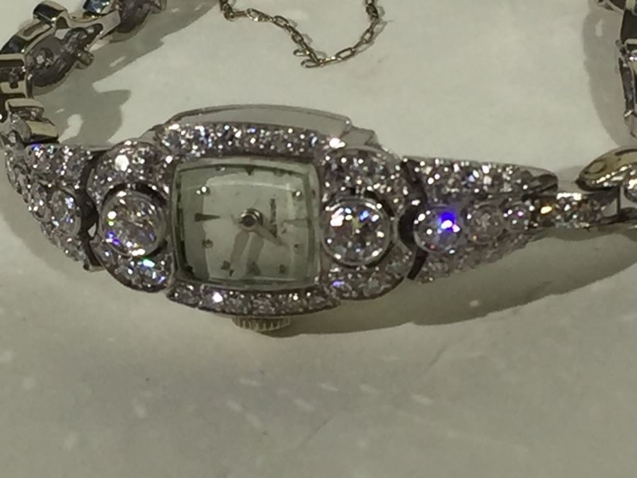 Spectacular Women's Hamilton Platinum Watch Covered In Diamonds With 14K Gold Watch Band Covered In Diamonds Estimate $3,000-$5,000 [Photo 36]