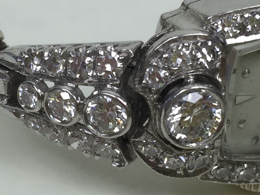 Spectacular Women's Hamilton Platinum Watch Covered In Diamonds With 14K Gold Watch Band Covered In Diamonds Estimate $3,000-$5,000 [Photo 25]