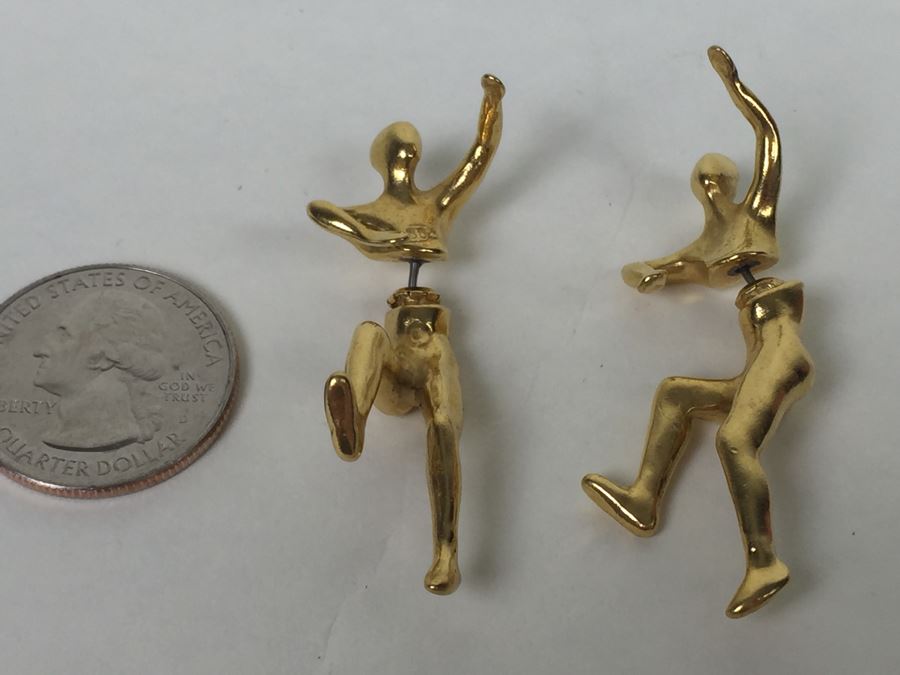 Gold Signed Figure Earrings