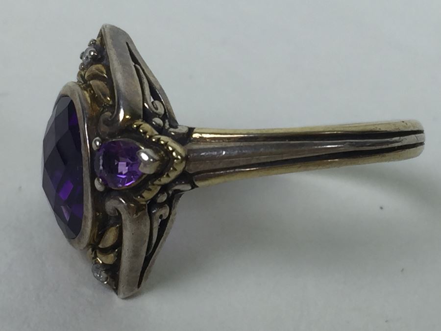 Sterling Silver Ring With Amethysts And Diamonds By Danbury Mint 5.54g [Photo 9]