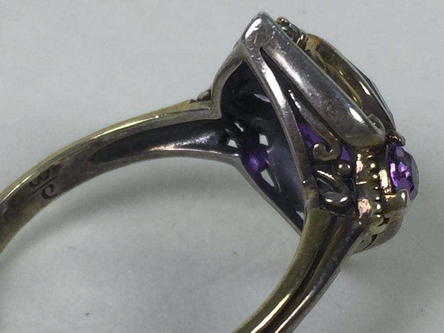 Sterling Silver Ring With Amethysts And Diamonds By Danbury Mint 5.54g [Photo 14]