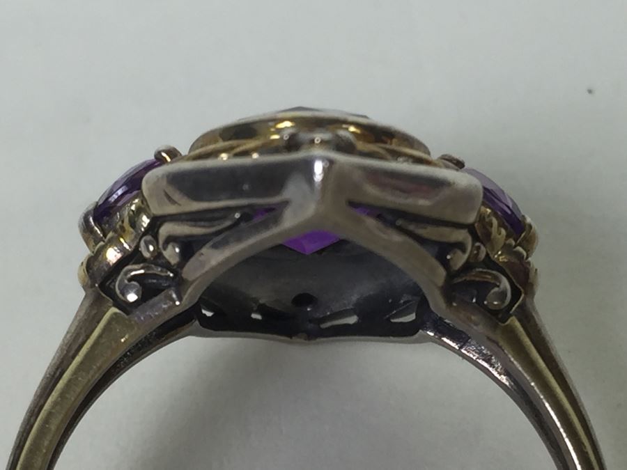Sterling Silver Ring With Amethysts And Diamonds By Danbury Mint 5.54g [Photo 10]