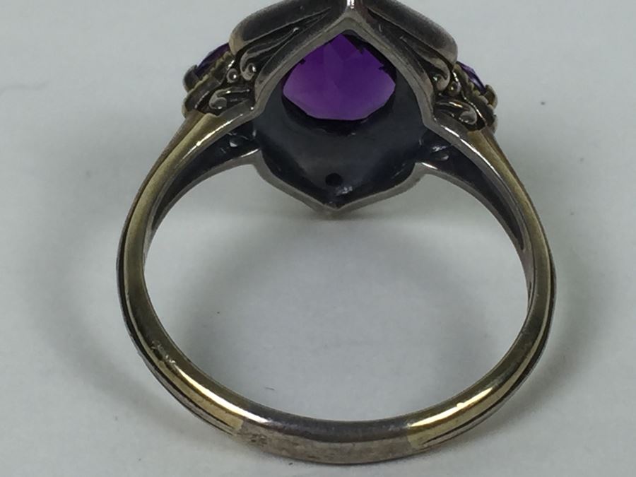 Sterling Silver Ring With Amethysts And Diamonds By Danbury Mint 5.54g [Photo 12]