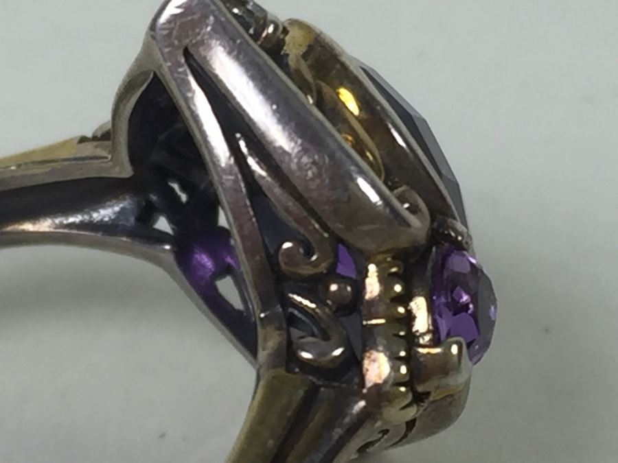 Sterling Silver Ring With Amethysts And Diamonds By Danbury Mint 5.54g [Photo 17]
