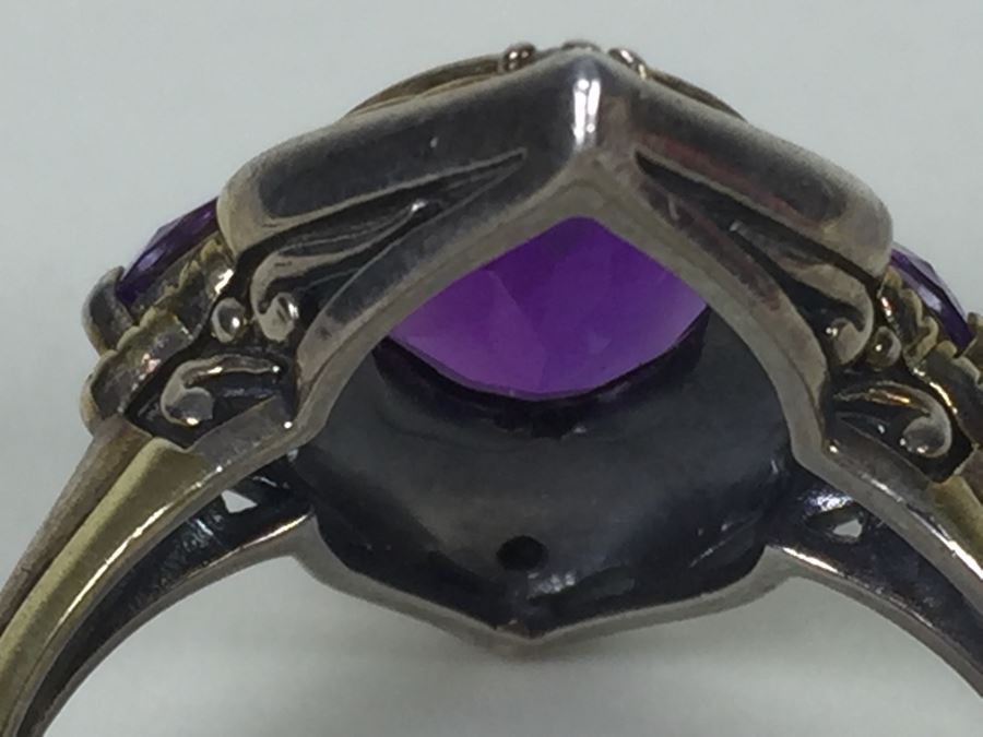 Sterling Silver Ring With Amethysts And Diamonds By Danbury Mint 5.54g [Photo 11]