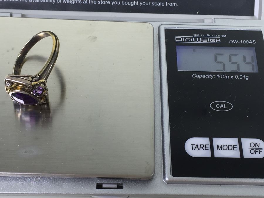 Sterling Silver Ring With Amethysts And Diamonds By Danbury Mint 5.54g [Photo 4]