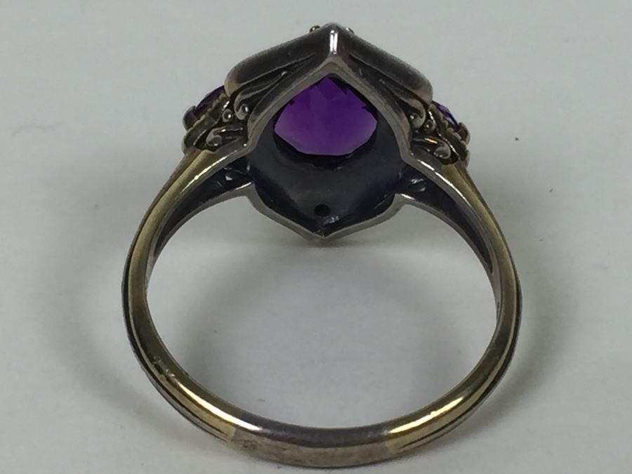 Sterling Silver Ring With Amethysts And Diamonds By Danbury Mint 5.54g [Photo 13]
