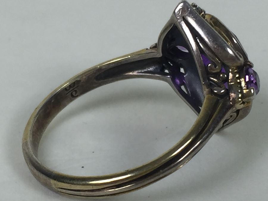 Sterling Silver Ring With Amethysts And Diamonds By Danbury Mint 5.54g [Photo 15]