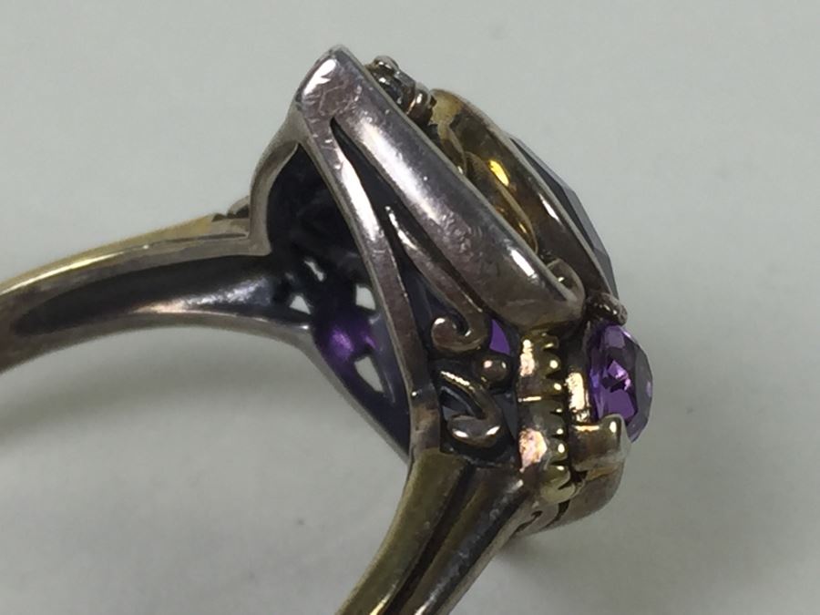 Sterling Silver Ring With Amethysts And Diamonds By Danbury Mint 5.54g [Photo 16]
