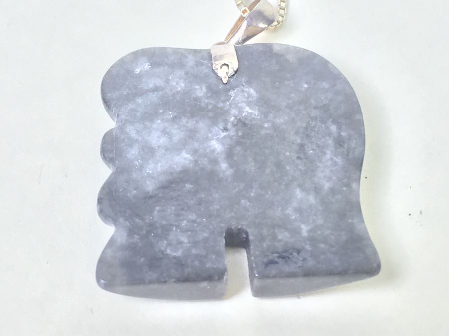 Carved Black Stone Elephant With Silver Overlay And Sterling Silver Chain [Photo 7]