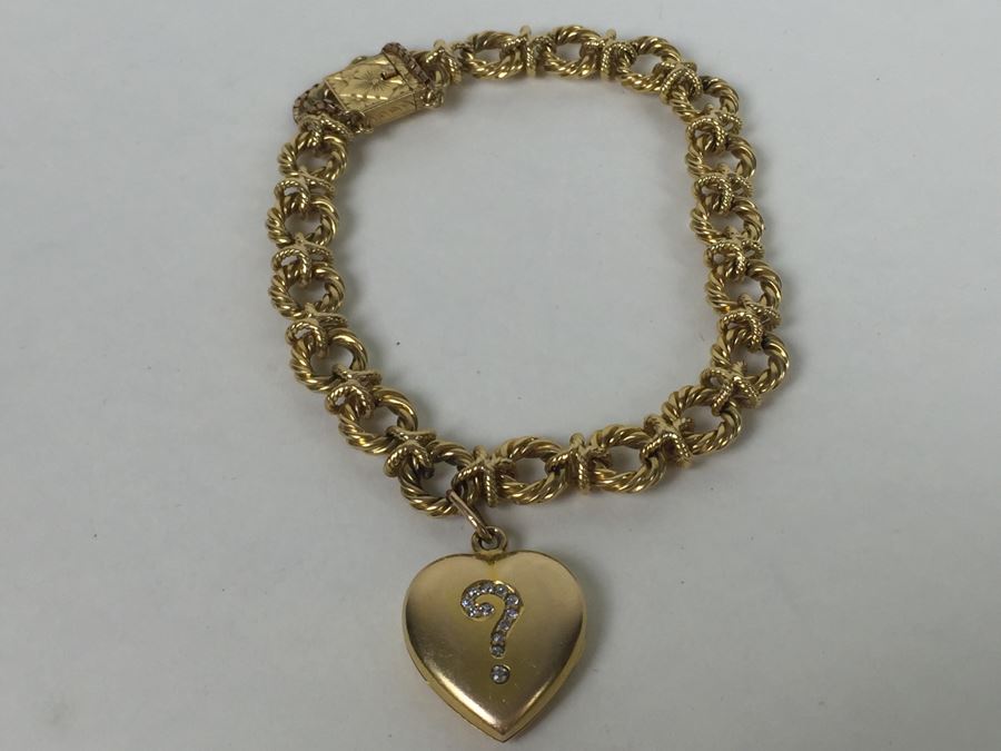 Antique 14K Gold Diamond Heart Shaped Locket With 14K Gold Bracelet Engraved June 6th 1901 29.5g [Photo 12]