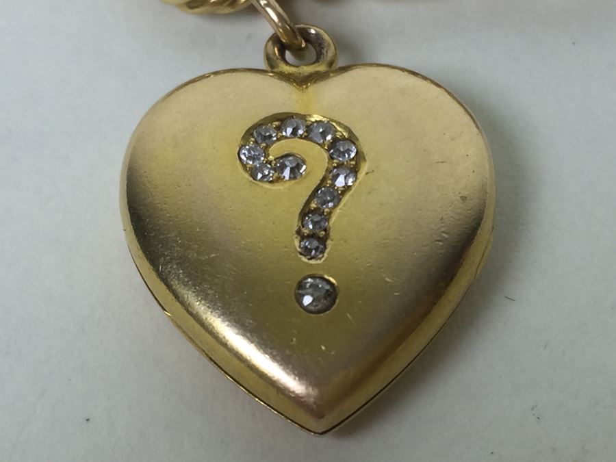 Antique 14K Gold Diamond Heart Shaped Locket With 14K Gold Bracelet Engraved June 6th 1901 29.5g [Photo 2]