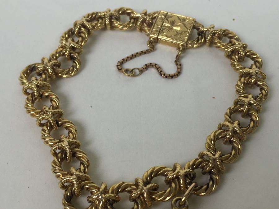 Antique 14K Gold Diamond Heart Shaped Locket With 14K Gold Bracelet ...