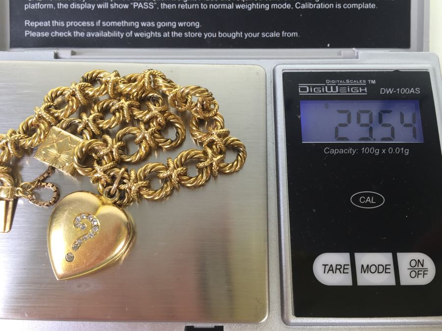 Antique 14K Gold Diamond Heart Shaped Locket With 14K Gold Bracelet Engraved June 6th 1901 29.5g [Photo 3]