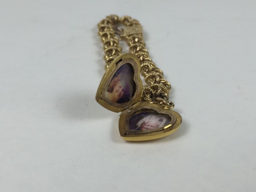 Antique 14K Gold Diamond Heart Shaped Locket With 14K Gold Bracelet Engraved June 6th 1901 29.5g [Photo 5]
