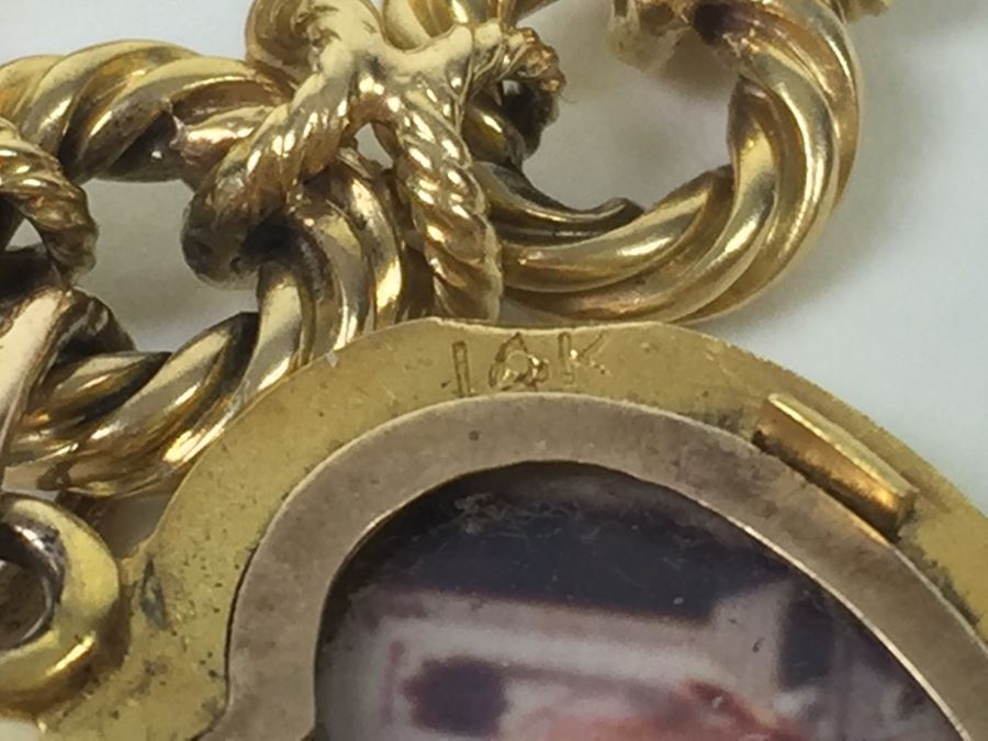 Antique 14K Gold Diamond Heart Shaped Locket With 14K Gold Bracelet Engraved June 6th 1901 29.5g [Photo 20]