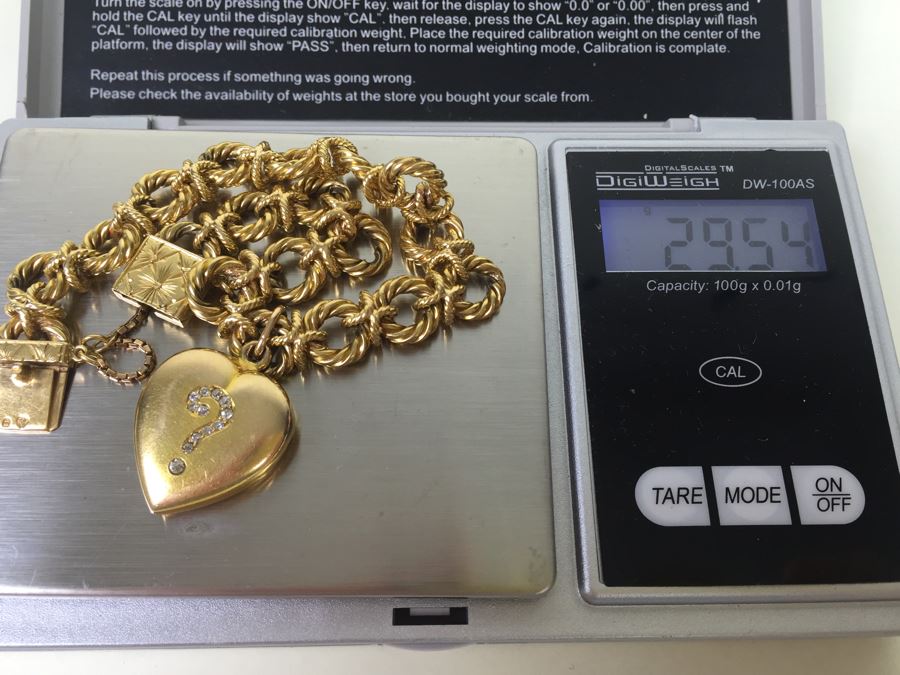 Antique 14K Gold Diamond Heart Shaped Locket With 14K Gold Bracelet Engraved June 6th 1901 29.5g [Photo 24]