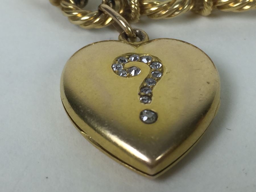 Antique 14K Gold Diamond Heart Shaped Locket With 14K Gold Bracelet Engraved June 6th 1901 29.5g [Photo 13]
