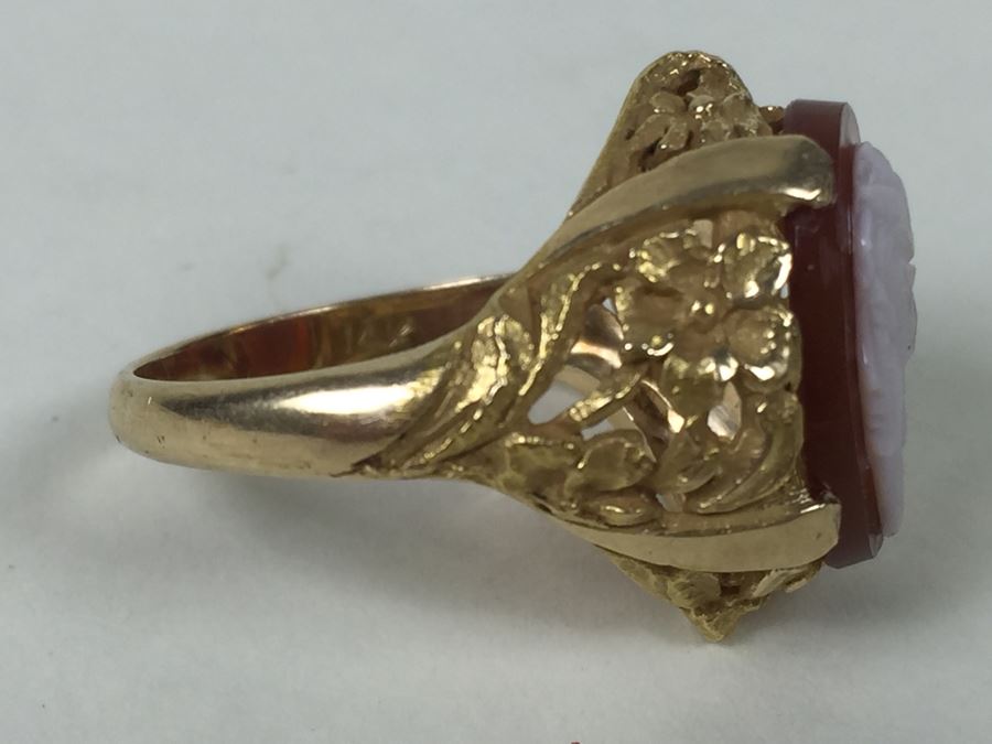 Vintage 14K Gold Ring With Carved Shell Cameo 4.58g [Photo 11]