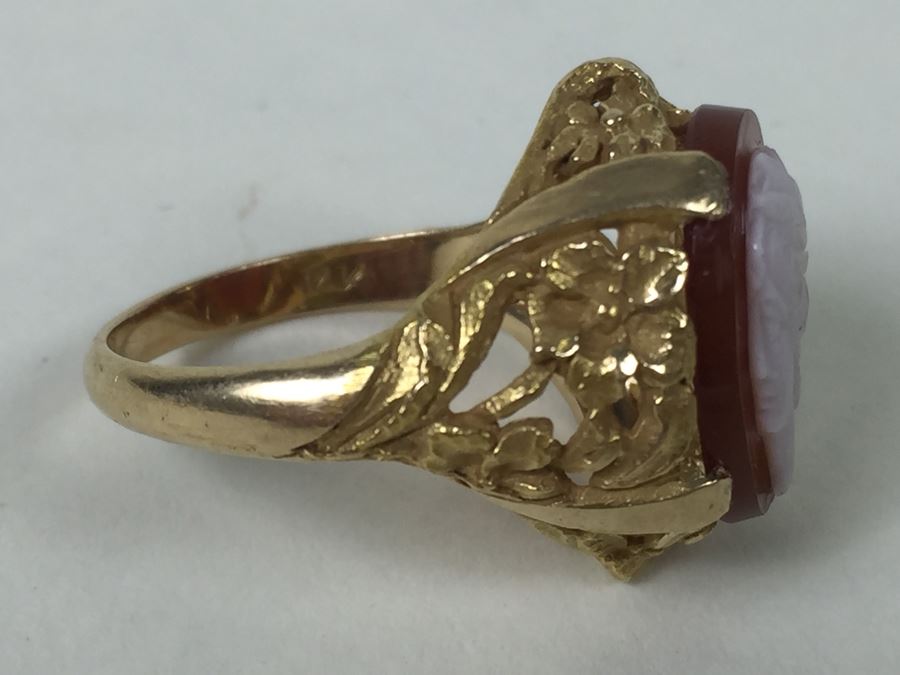 Vintage 14K Gold Ring With Carved Shell Cameo 4.58g [Photo 8]
