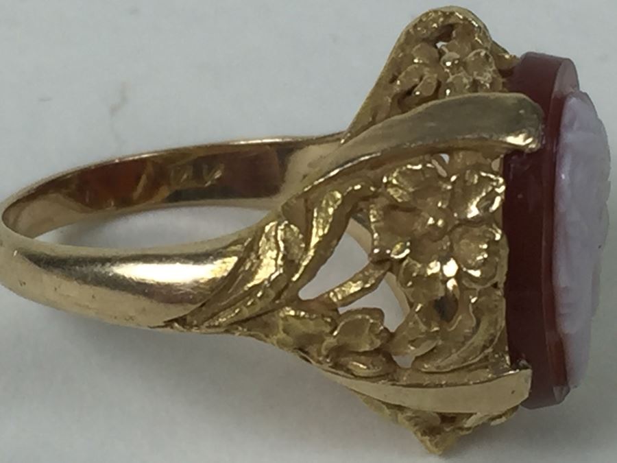 Vintage 14K Gold Ring With Carved Shell Cameo 4.58g [Photo 14]
