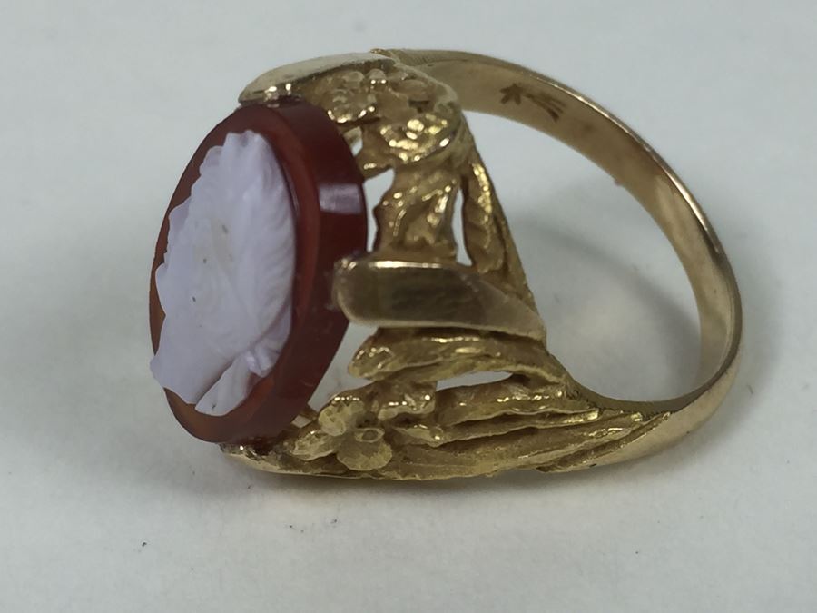 Vintage 14K Gold Ring With Carved Shell Cameo 4.58g [Photo 2]