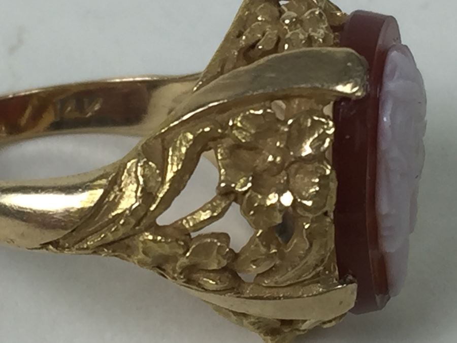 Vintage 14K Gold Ring With Carved Shell Cameo 4.58g [Photo 13]