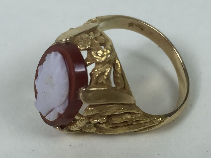 Vintage 14K Gold Ring With Carved Shell Cameo 4.58g [Photo 7]