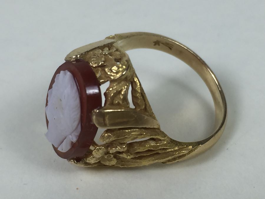Vintage 14K Gold Ring With Carved Shell Cameo 4.58g [Photo 21]