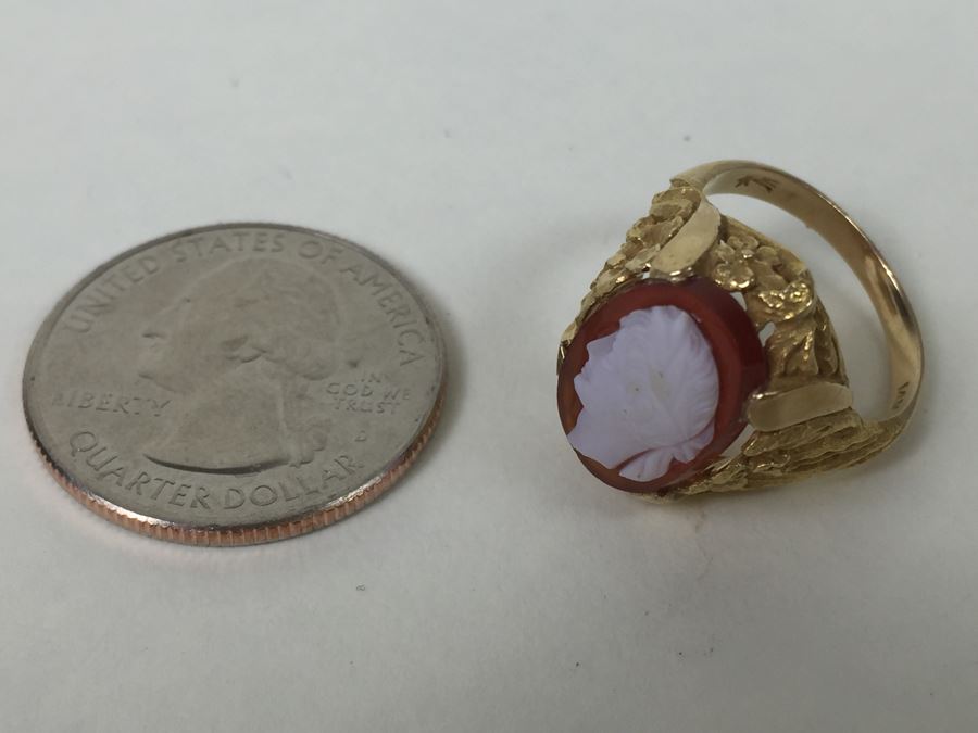 Vintage 14K Gold Ring With Carved Shell Cameo 4.58g [Photo 4]