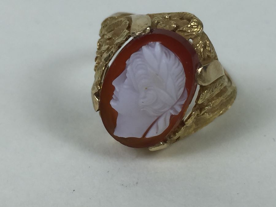 Vintage 14K Gold Ring With Carved Shell Cameo 4.58g [Photo 6]
