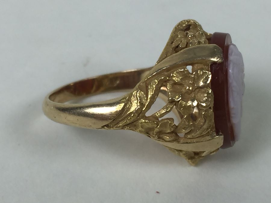 Vintage 14K Gold Ring With Carved Shell Cameo 4.58g [Photo 9]