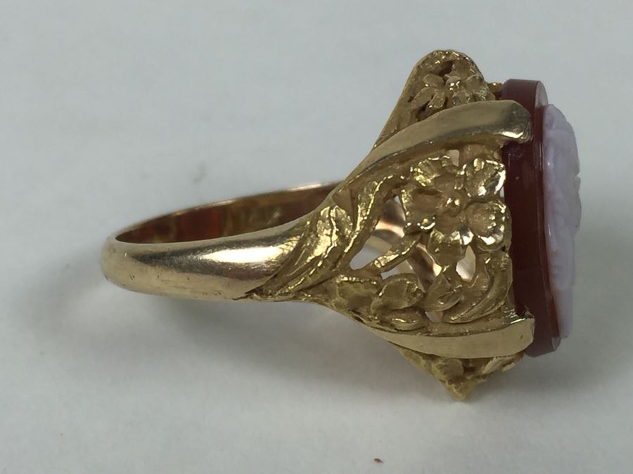 Vintage 14K Gold Ring With Carved Shell Cameo 4.58g [Photo 10]