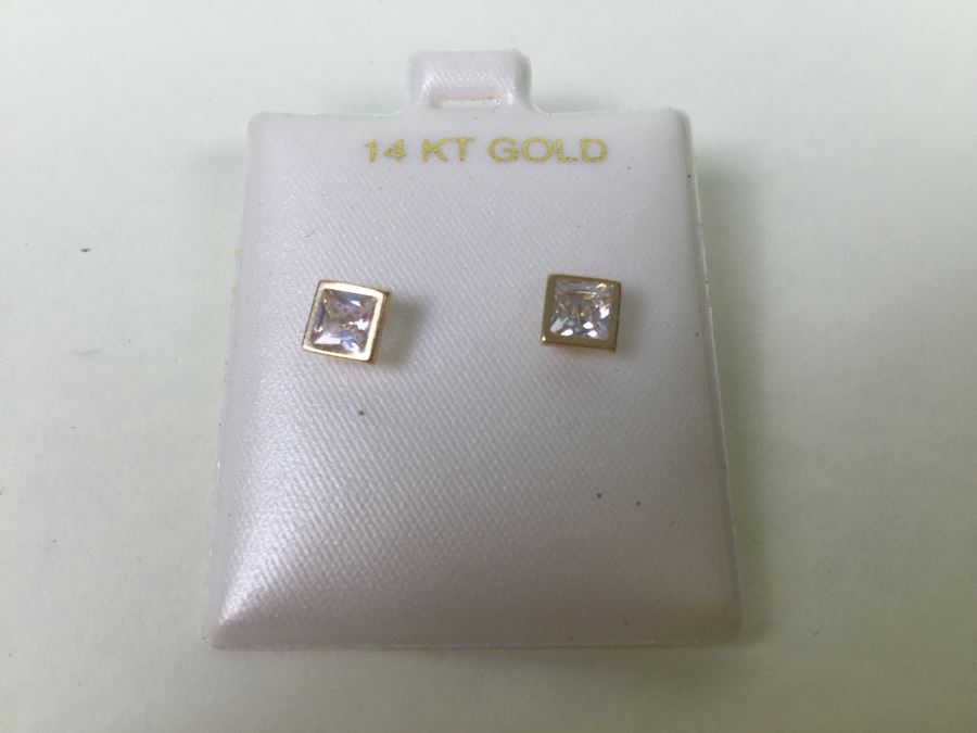 14K Gold Post Earrings With 14K Pendant Necklace With 14K Clasp One Earring Backing Is Missing [Photo 2]