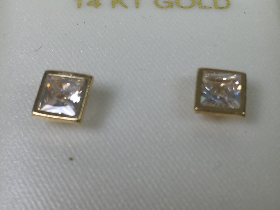 14K Gold Post Earrings With 14K Pendant Necklace With 14K Clasp One Earring Backing Is Missing [Photo 3]