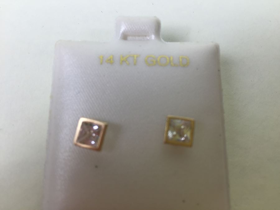 14K Gold Post Earrings With 14K Pendant Necklace With 14K Clasp One Earring Backing Is Missing [Photo 6]