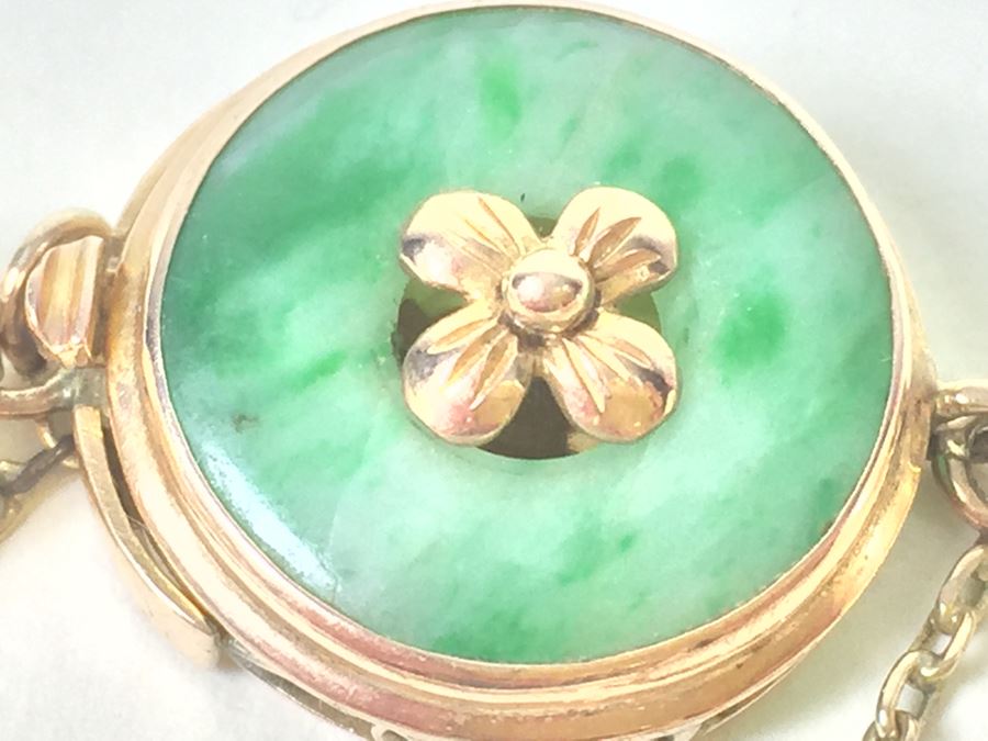 Stunning Real Pearl Necklace With 14K Gold And JADE Clasp - Pearls Individually Knotted [Photo 8]