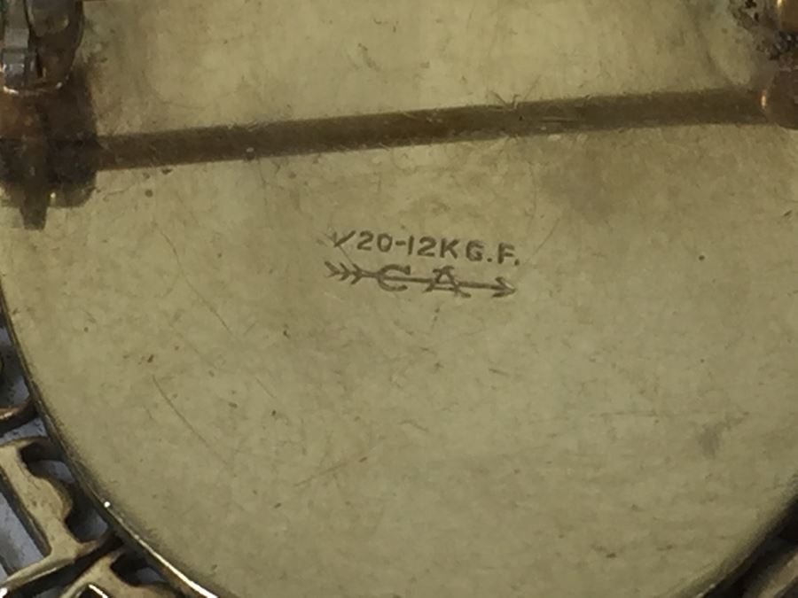 Stunning Hand Painted Gold Filled Brooch And Matching Earrings Signed C A With Arrow [Photo 3]