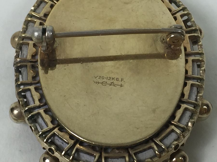 Stunning Hand Painted Gold Filled Brooch And Matching Earrings Signed C A With Arrow [Photo 13]