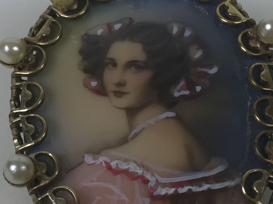 Stunning Hand Painted Gold Filled Brooch And Matching Earrings Signed C A With Arrow [Photo 11]