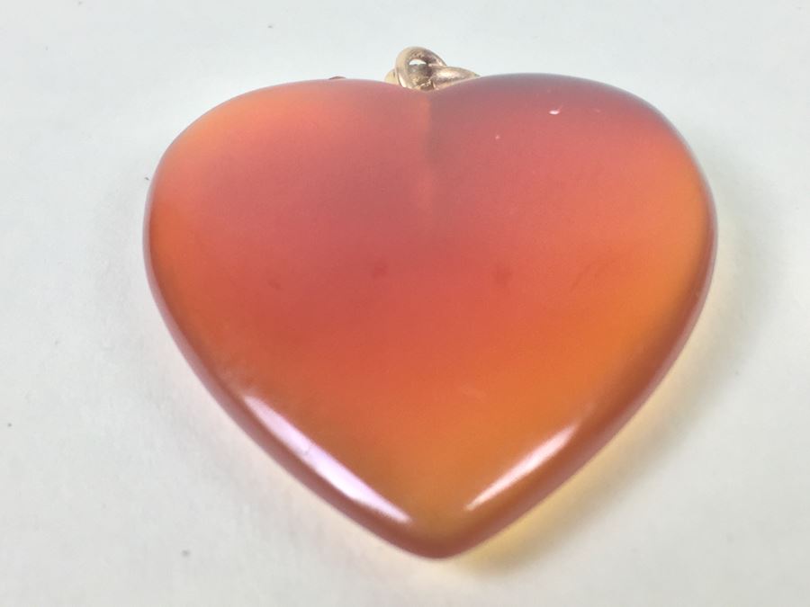 Carved Stone Heart Pendant With 14K Gold Bale [Photo 4]
