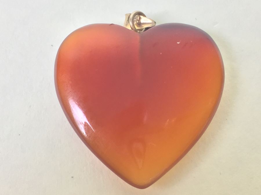 Carved Stone Heart Pendant With 14K Gold Bale [Photo 5]