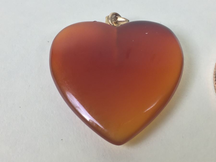 Carved Stone Heart Pendant With 14K Gold Bale [Photo 2]