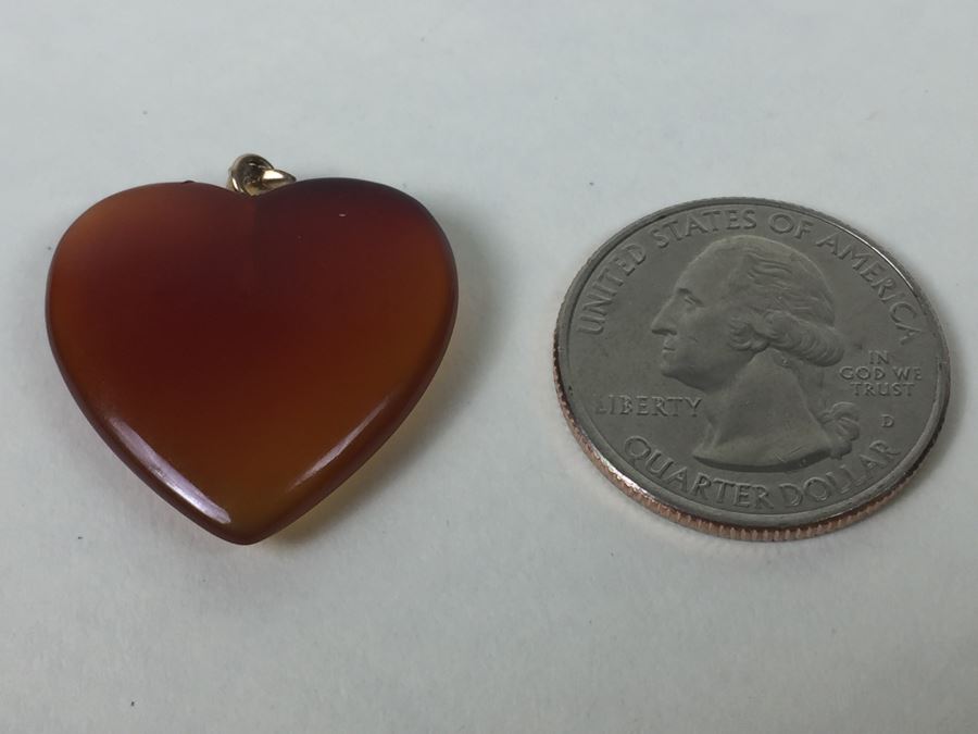 Carved Stone Heart Pendant With 14K Gold Bale