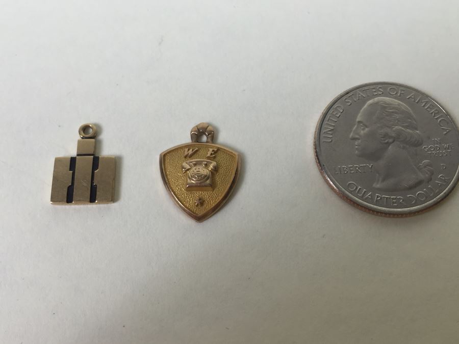Vintage 10K Gold Pendants From Western Electric And International Harvester 3.07g [Photo 1]