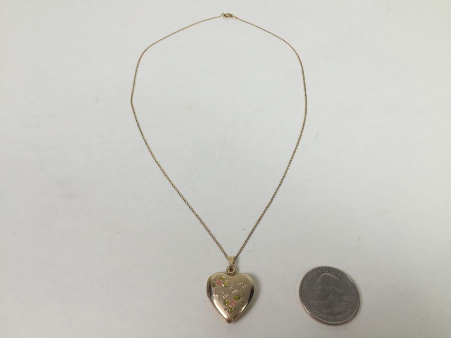 Gold Filled Heart Pendant Locket With Chain Engraved Grandma With Roses [Photo 4]