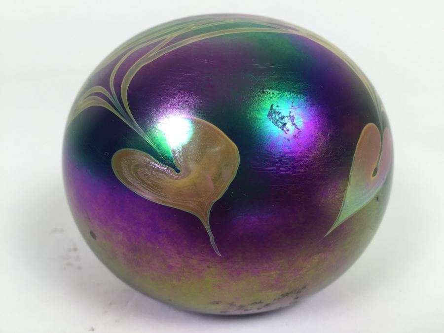 Signed Vintage 1987 Glasshouse Iridescent Studio Art Glass Paperweight [Photo 8]