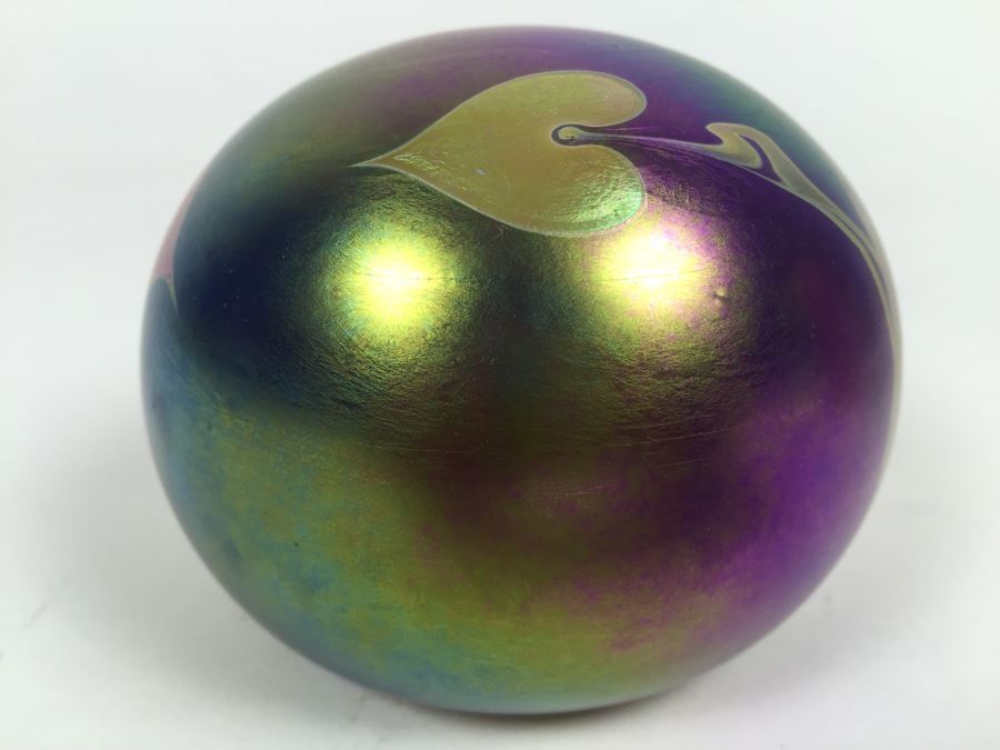 Signed Vintage 1987 Glasshouse Iridescent Studio Art Glass Paperweight [Photo 5]