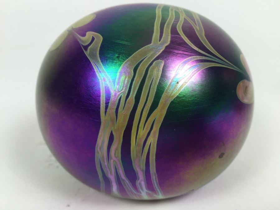 Signed Vintage 1987 Glasshouse Iridescent Studio Art Glass Paperweight [Photo 6]